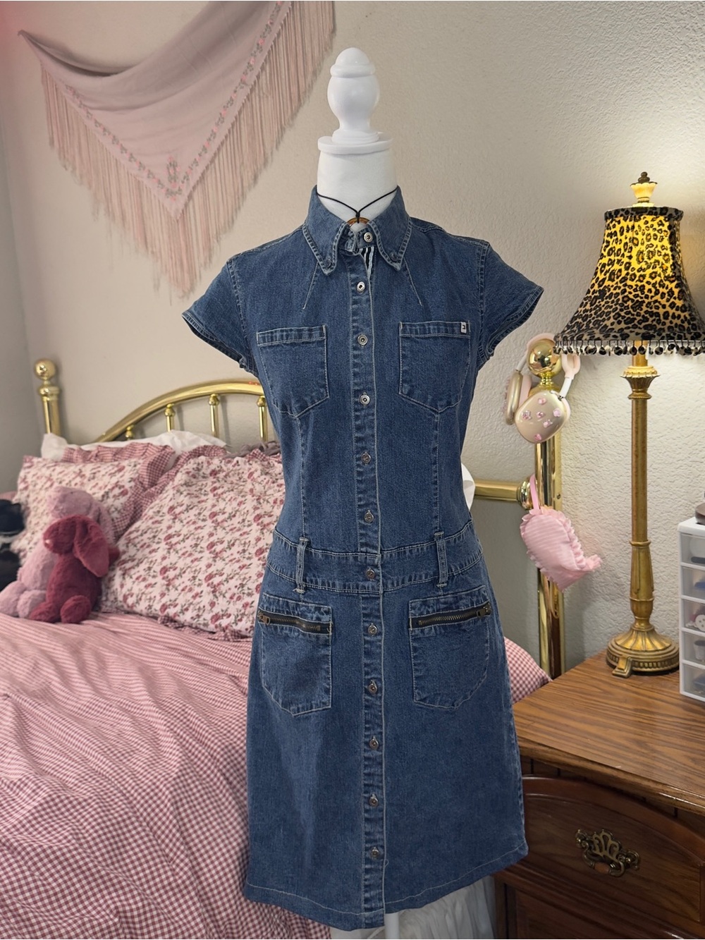 Y2K Tommy Hilfiger Classic Dark Blue Denim Shirt-Dress for Women - Picture 2 of 9